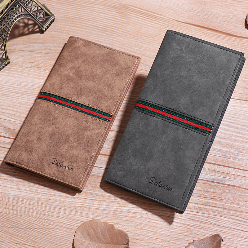 Men's Green Trendy Thin Long Patchwork Soft Men's Wallets