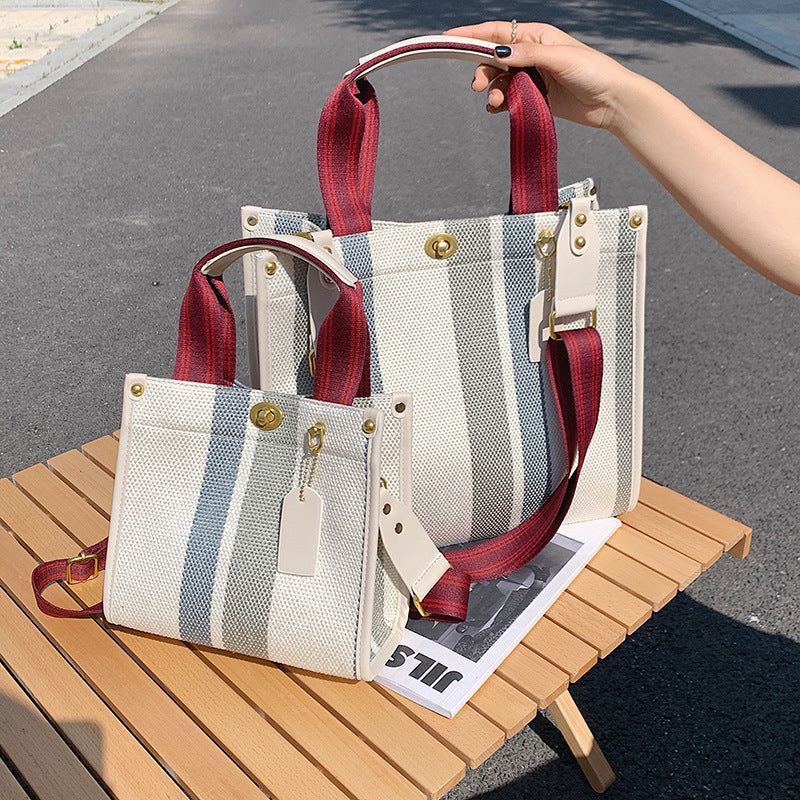 Elegant Women's Fashionable Canvas Striped Broadband Handbags