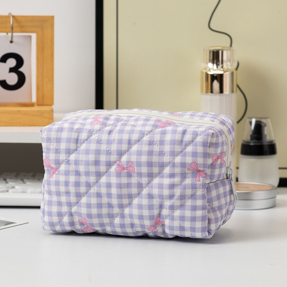 Floral Quilted Toiletries Portable Cosmetics Storage Makeup Bag