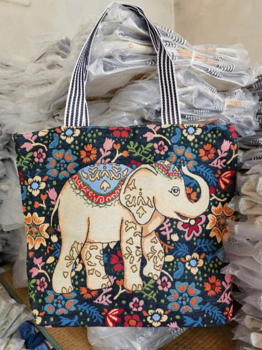 Women's Ethnic Style Canvas Large Jacquard Embroidered Elephant Versatile Shoulder Bags