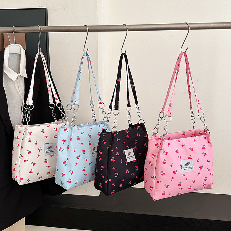 Women's Fresh Cherry Print Springtide Flow Large Capacity Western Style Women's Shoulder Bag