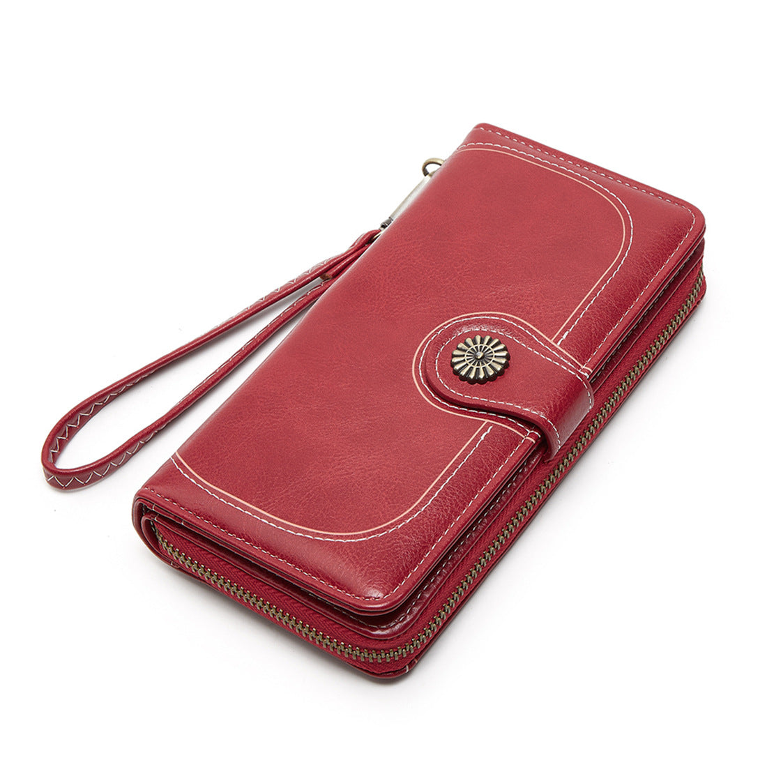 Women's Mobile Long Zipper Oil Leather Hand Ladies Wallet