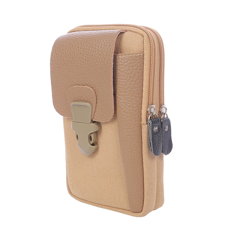 Men's Canvas With Pu Leather Mobile Layer Vertical Bags