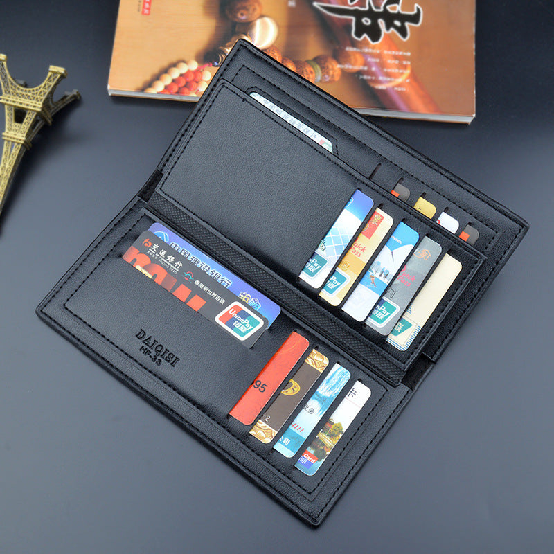 Men's Fashion Plaid Thin Vertical Green Soft Leather Multiple Men's Wallets