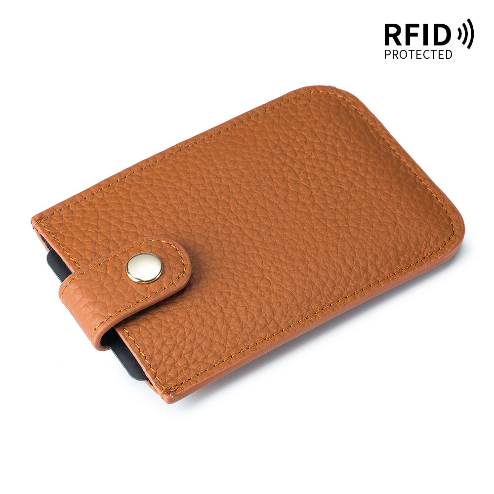 Women's Laminated Pull-out Genuine Leather Portable Compact Card Holder