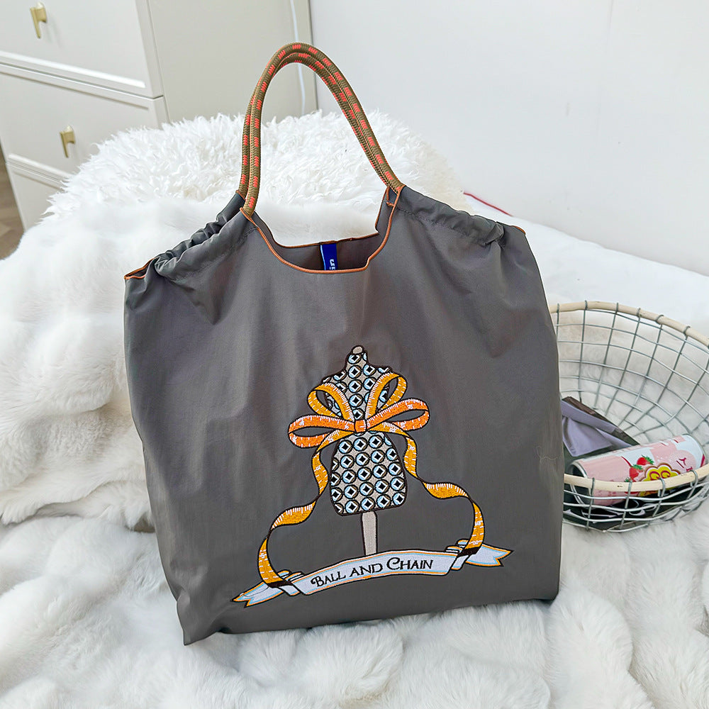 Spring Style Nylon Embroidered Fashion Niche Large Capacity One Women's Shoulder Bag
