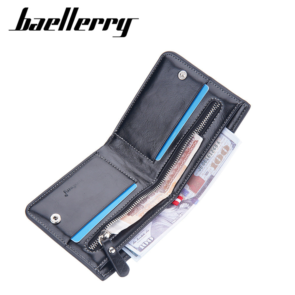 Men's Short Simple Snap Zipper Horizontal Vertical Men's Wallets