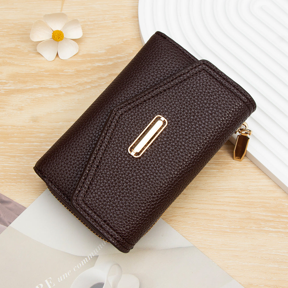Women's Affordable Luxury Fashion Short Zipper Hasp Litchi Pattern Ladies Wallet