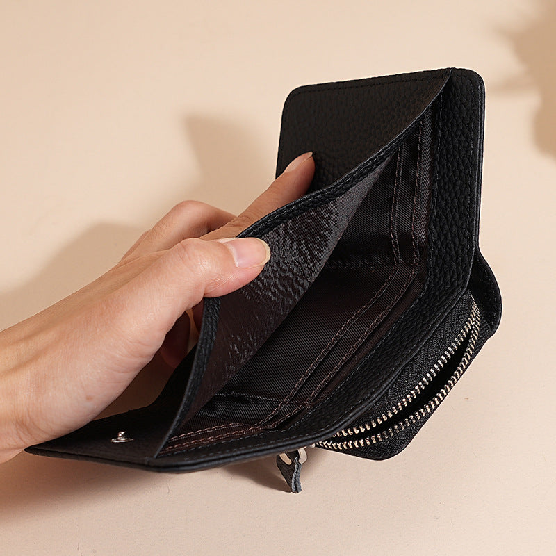 Women's Style Genuine Leather Swiping Multiple Slots Zipper Ladies Wallet