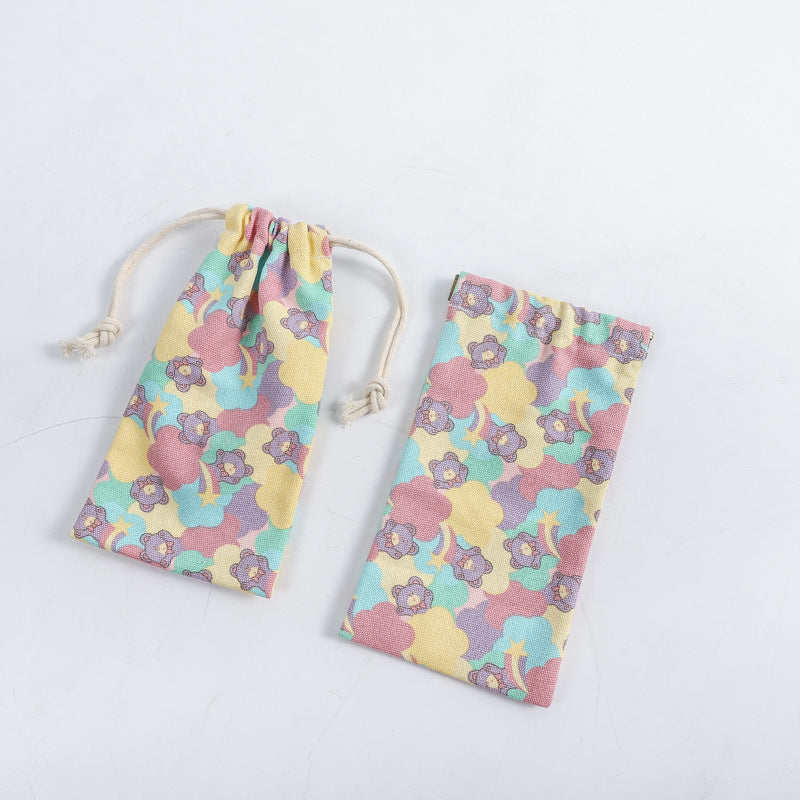 Portable Printing Canvas Jewelry Drawstring Pocket Coin Purses