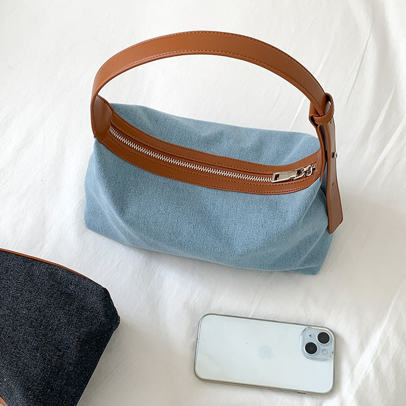 Women's Korean Style Stitching Denim High Sense Niche Personality Soft Women's Shoulder Bag
