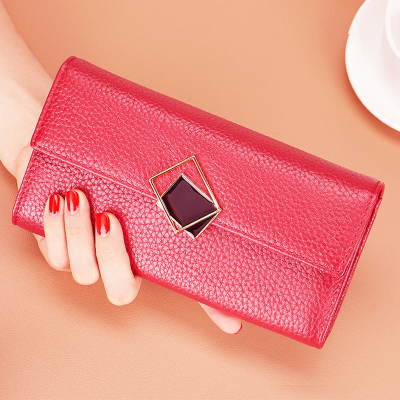 Women's Long Genuine Leather Cowhide Large Capacity Clutch Exquisite Multiple Ladies Wallet
