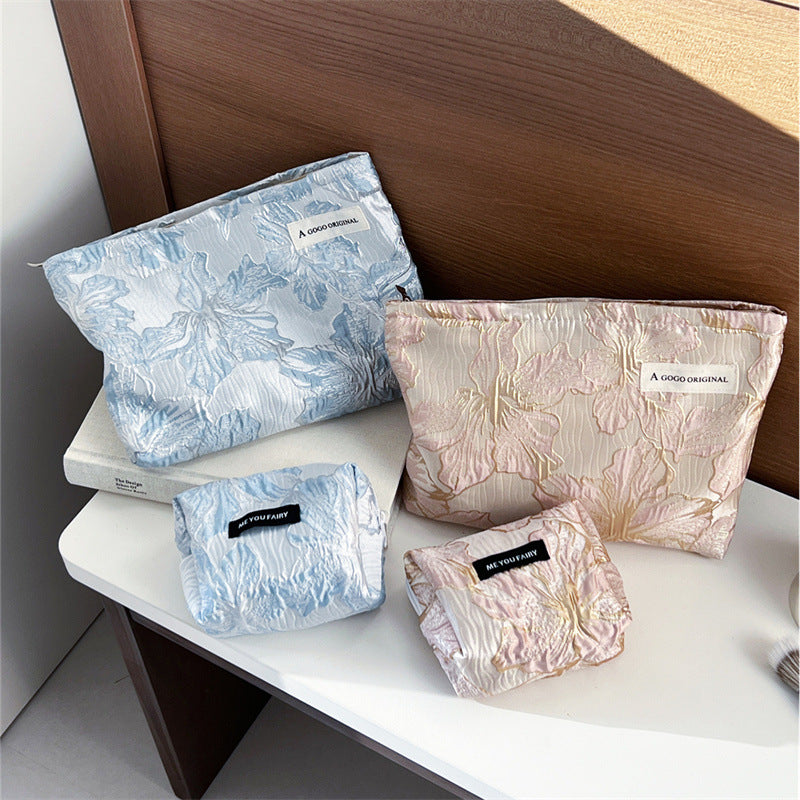 Jacquard Wrinkle Texture Large Capacity Portable Liner Skin Care Bags