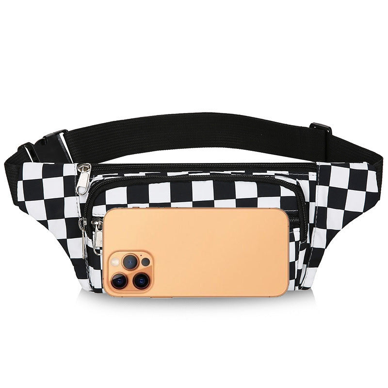 Women's Chessboard Plaid Fashion Nylon Cloth Black White Cell Men's Waist Packs