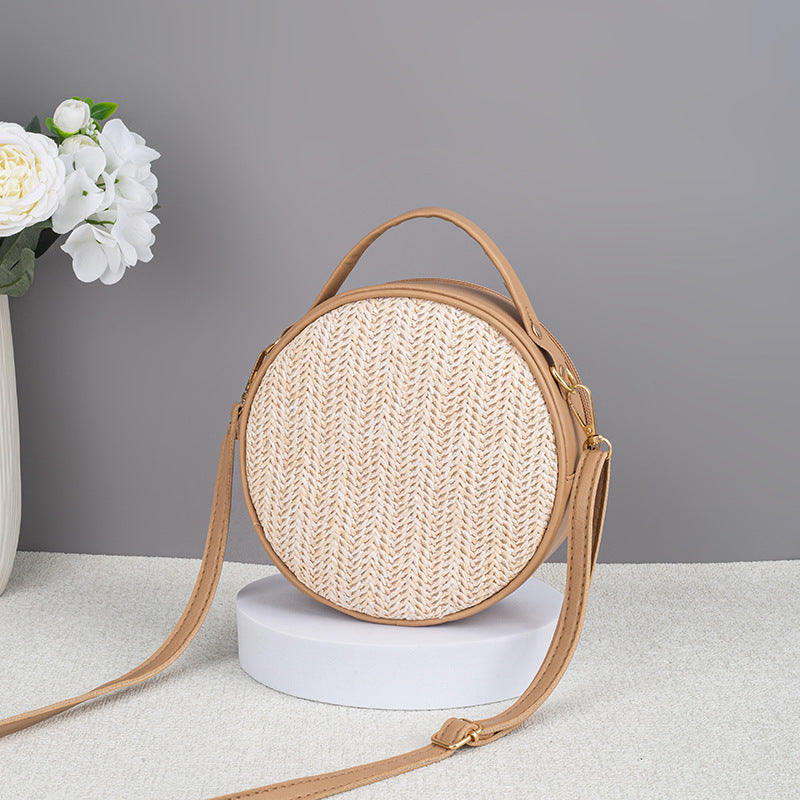 Women's Summer Cute Simple Straw Woven Round Women's Messenger Bag