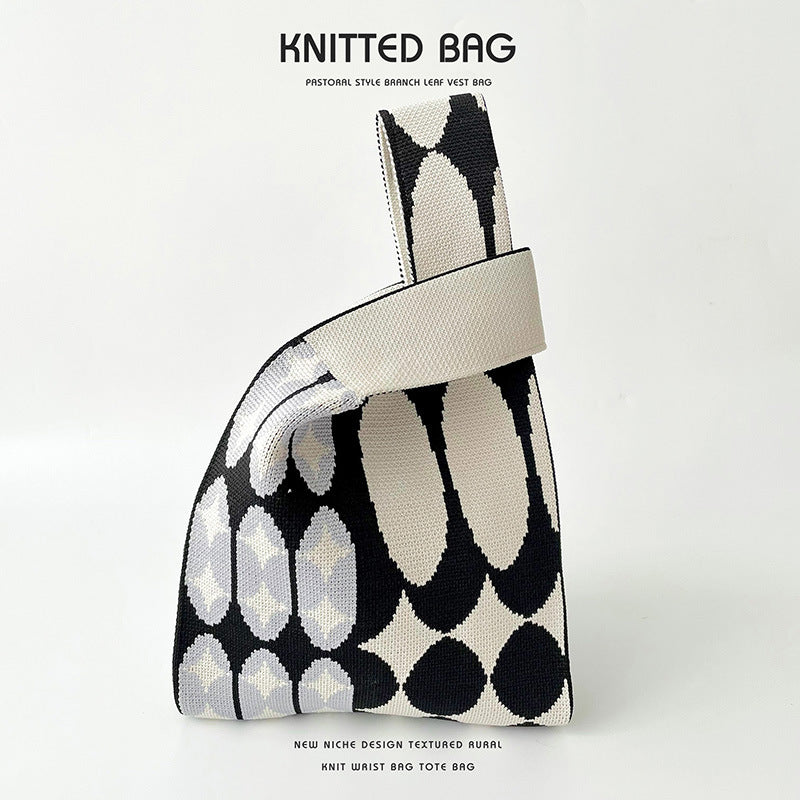 Women's Contrast Color Dot Knitted Large Capacity Shoulder Bags