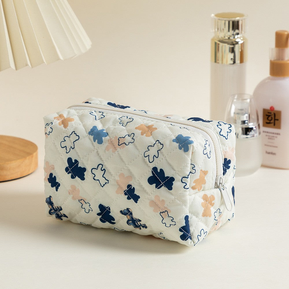 Floral Quilted Toiletries Portable Cosmetics Storage Makeup Bag