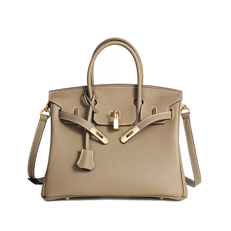 Women's Line First Layer Cowhide Handmade Litchi Grain Handbags