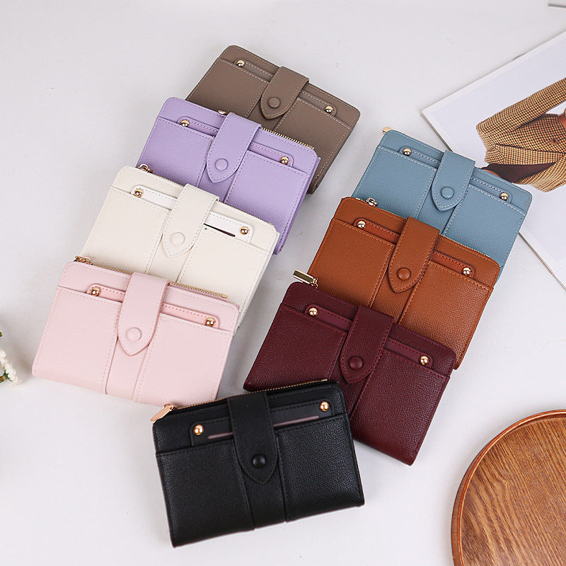 Women's Mid-length Solid Color High-grade Large Capacity Two Fold Folding Card Holder