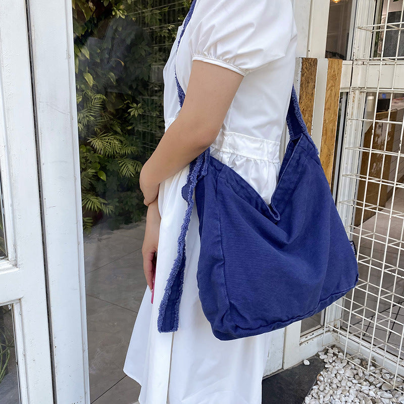 Washed Canvas Raw Edge Distressed Literary Class Idle Style Simple Bags