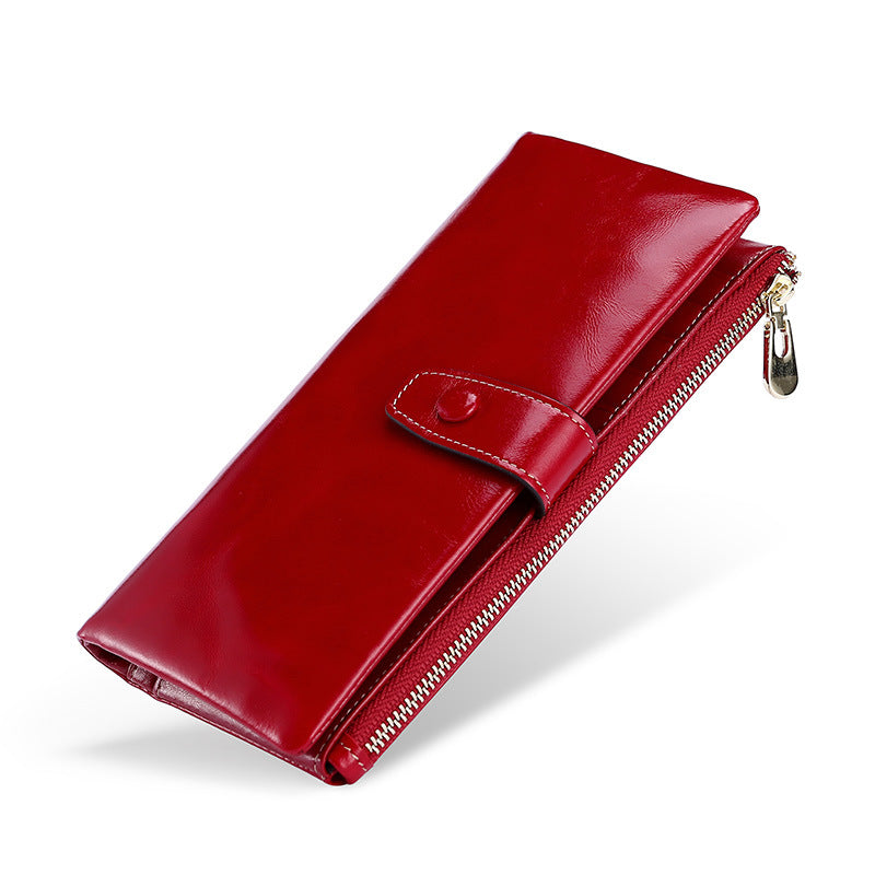 Quality Oil Wax Leather Long Multiple Slots Genuine Hand-held Multifunctional Purses