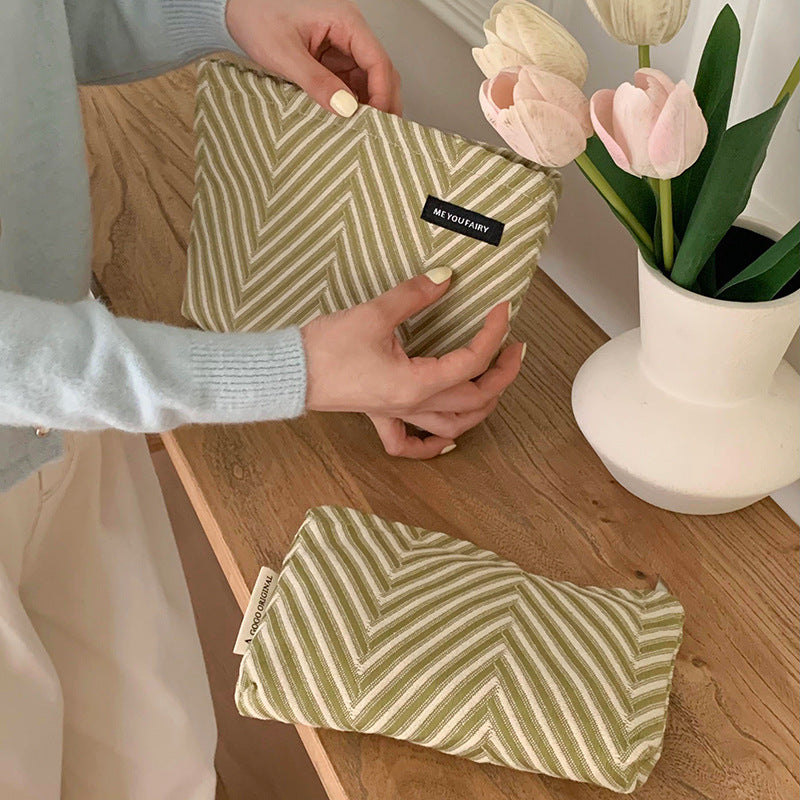Geometric Striped Make-up Canvas Portable Skin Care Buggy Makeup Bag