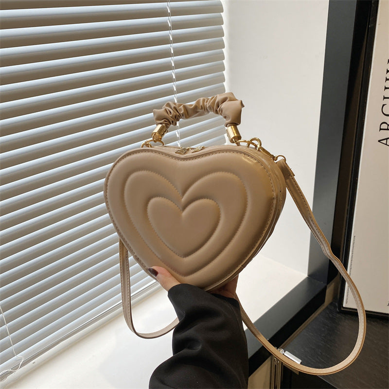 Indentation Simple Heart-shaped Cute Solid Color Heart Shopping Fashion Pleated Women's Shoulder Bag