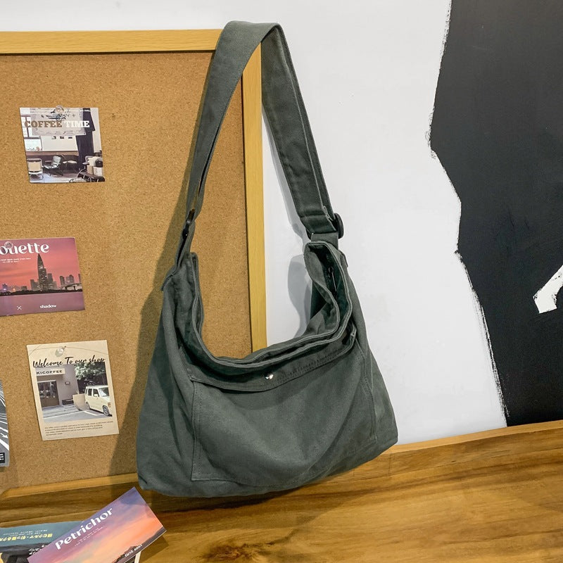Women's & Men's Style Washed Canvas Large Capacity College Women's Messenger Bag