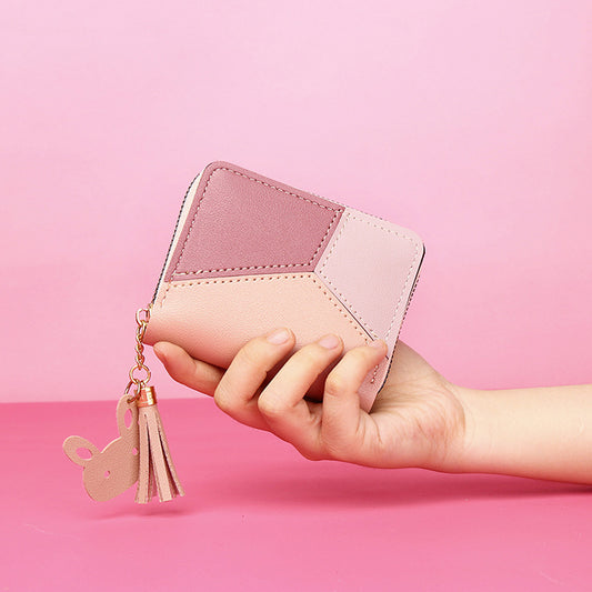 Women's Zip Female Korean Style Stitching Contrast Color Ladies Wallets