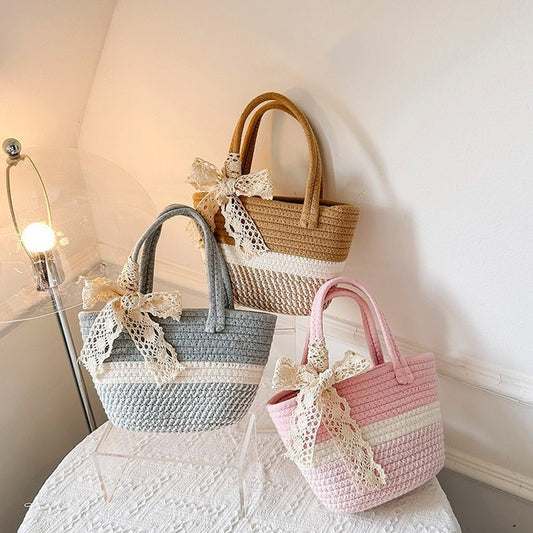 Women's Lace Bow Hand-woven Vacation Style Straw Shoulder Bags