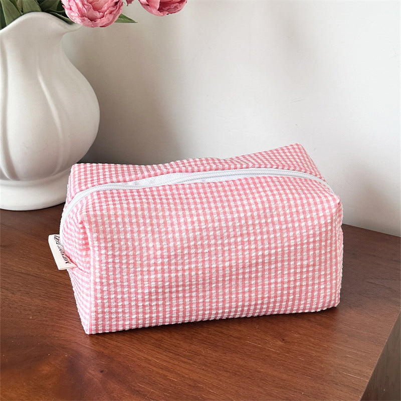 Quilted Lace Plaid Large Capacity High-grade Cute Portable Hand Octagonal Cosmetic Bags