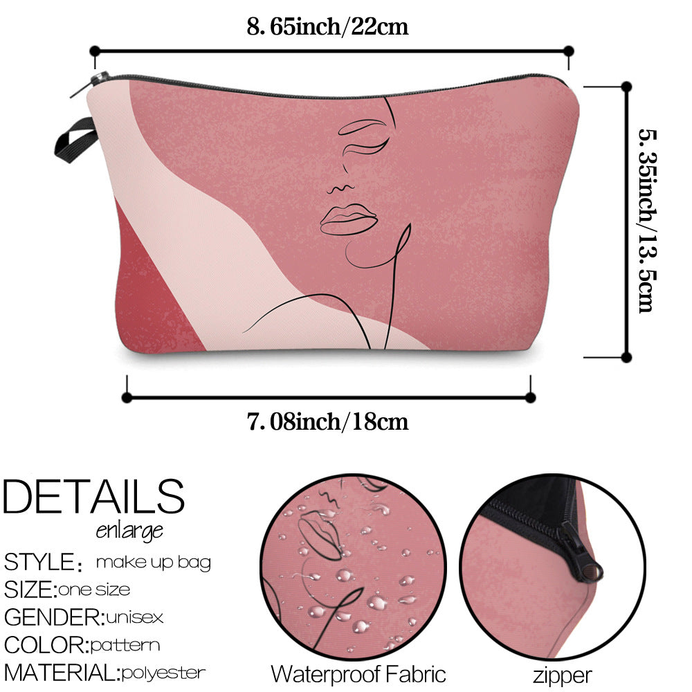 Artistic Lines Face Printing Storage Wash Cosmetic Bags