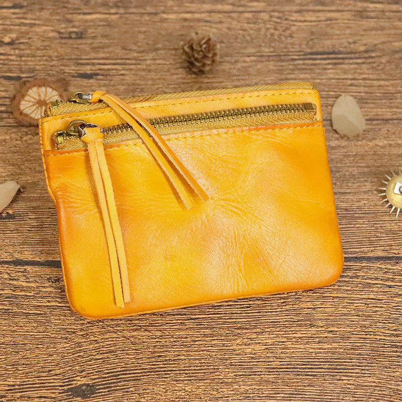 Women's First Layer Cowhide Retro Distressed Hand-rub Coin Purses