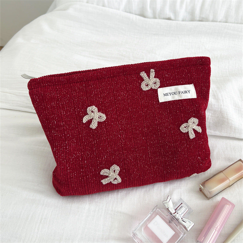 Embroidered Bow Plaid Valentine's Day Gift Wash Makeup Bag