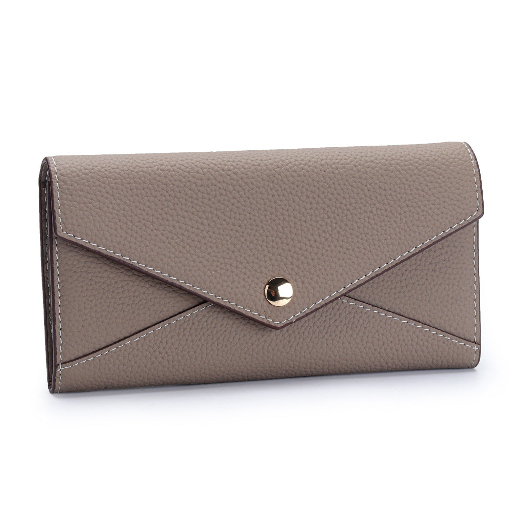 Women's First Layer Long Cowhide Contrast Color Fashion Stitching Large Ladies Wallet