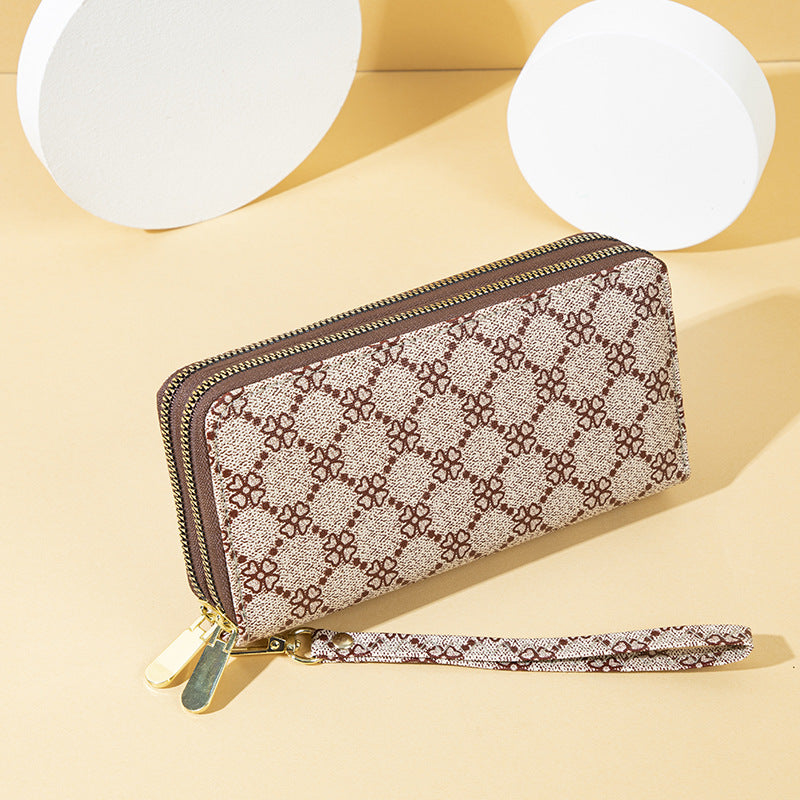 Women's Four-leaf Clover Printed Popular Double Zipper Ladies Wallets