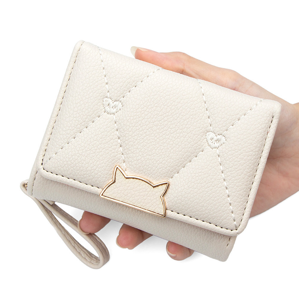 Women's Short Classic Style Simple Embroidered Love Ladies Wallet