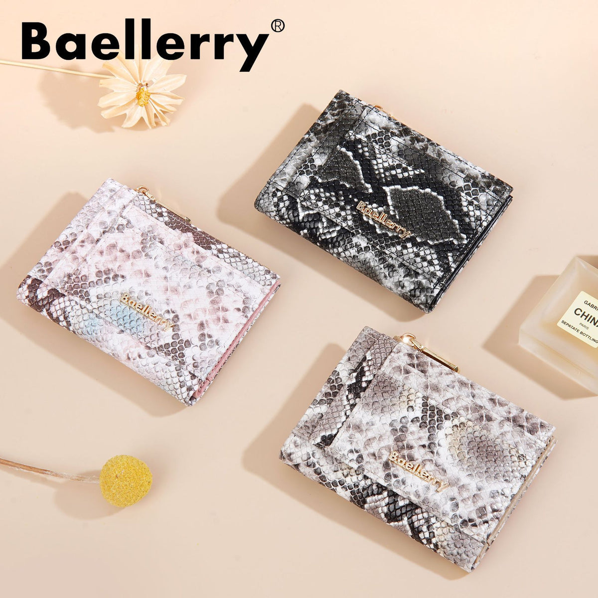 Women's Short Snake Pattern Multiple Slots Zipper Purses