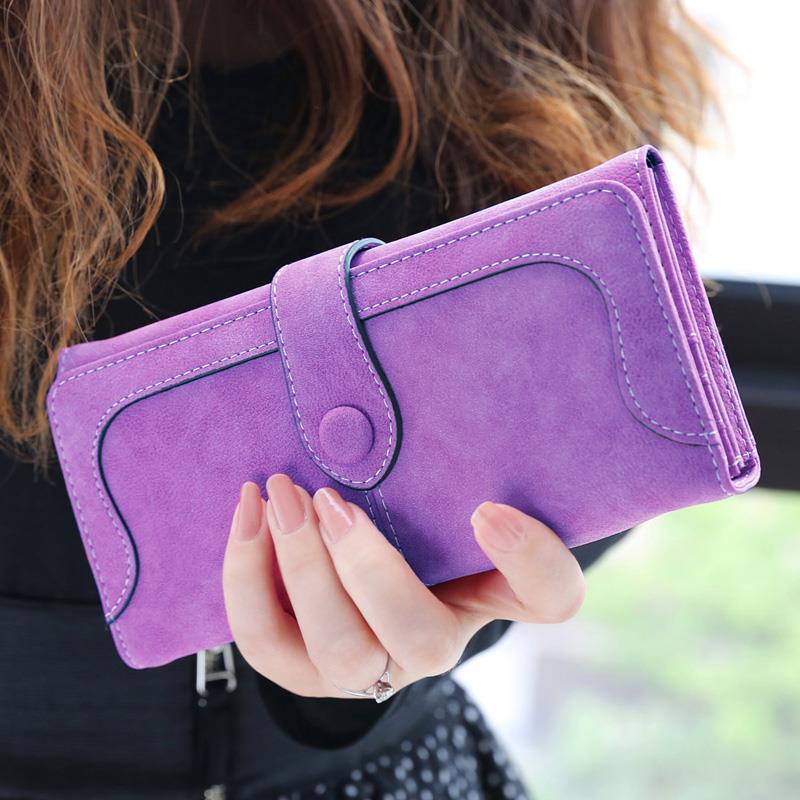 Women's Retro Patchwork Simple Solid Color Long Ladies Wallet