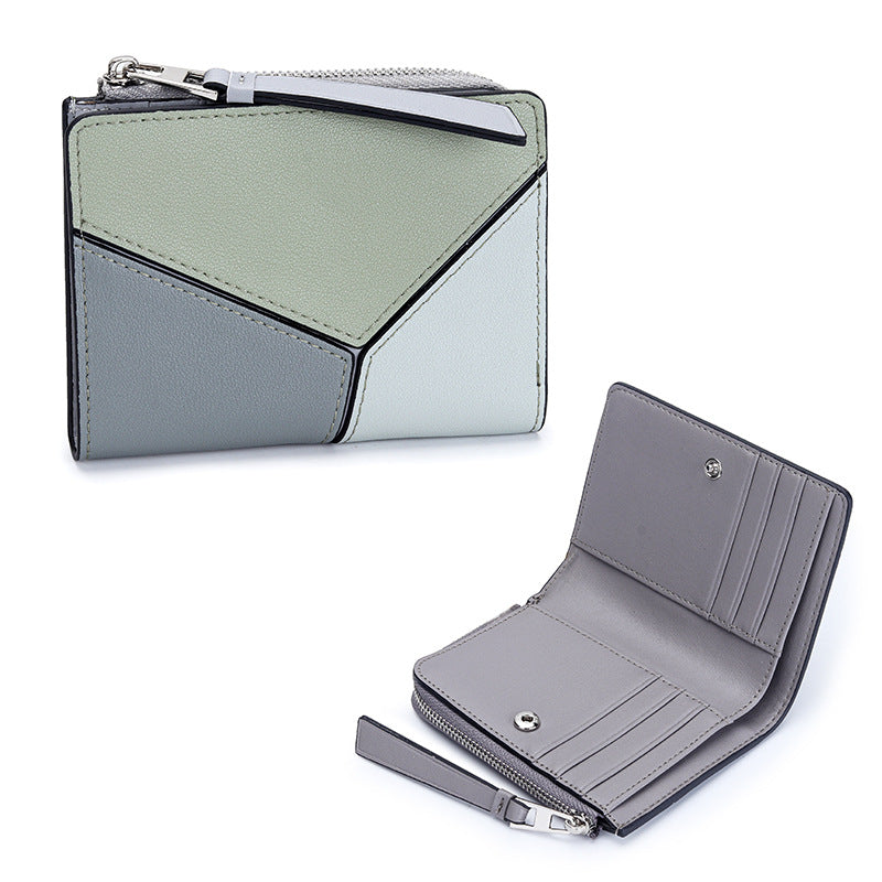 Women's Cowhide Short Stitching Fold Genuine Leather Ladies Wallet
