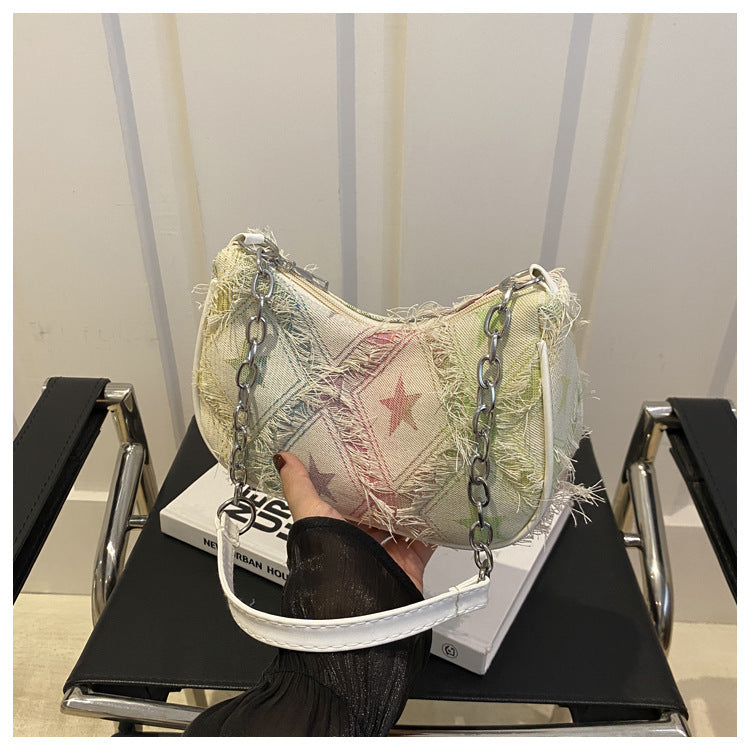 Women's Fashionable Stylish Cool Gradient Denim Chain Bags