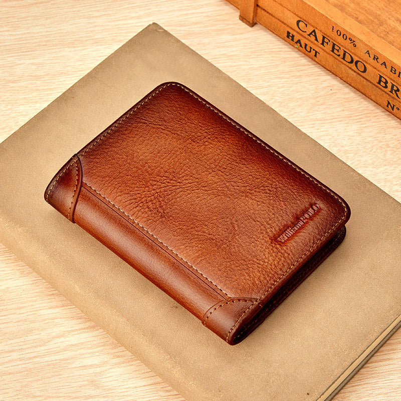 Men's Paul Short Genuine Leather Cowhide Three-fold Men's Wallet