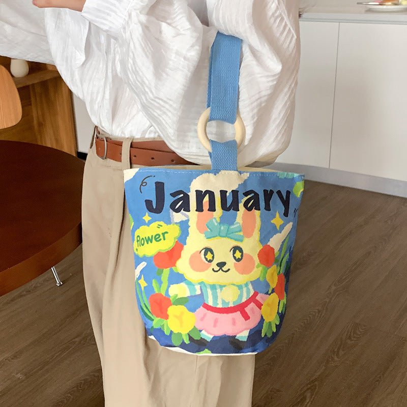 Cartoon Canvas Female Lunch Box Ethnic Handbags
