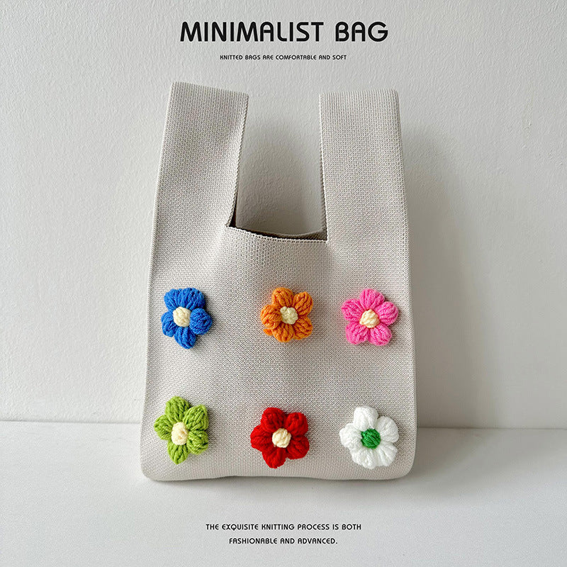 Design Cute Colored Flowers Knitted Versatile Handbags