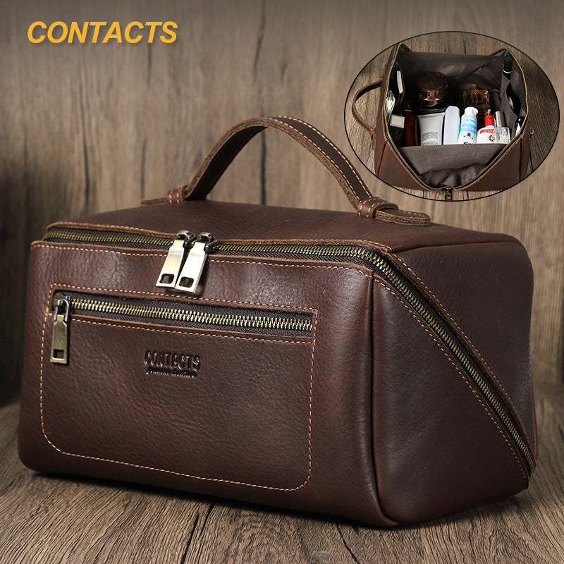 Angel Full Grain Top Layer Cowhide Unisex Multifunctional Storage Real Makeup Bag
