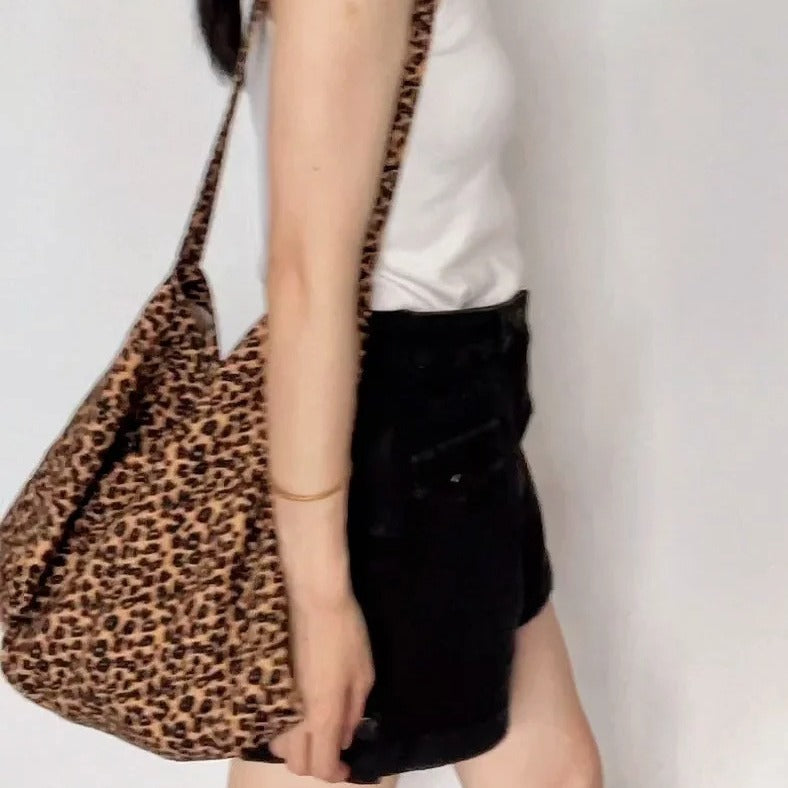 Thickened Canvas Printed Leopard Large Capacity Shoulder Bags