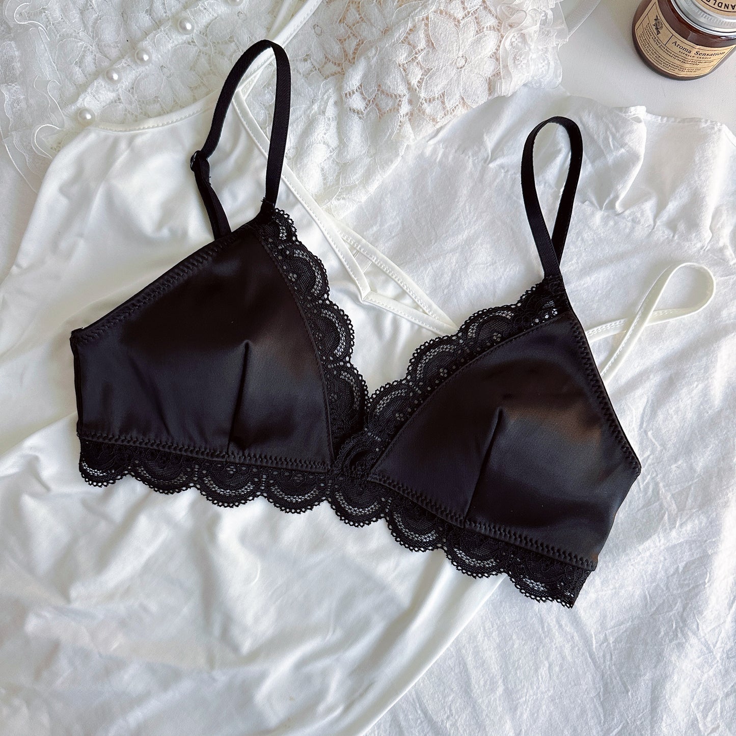 French Lace Thin Satin Simple Solid Lingerie Sets