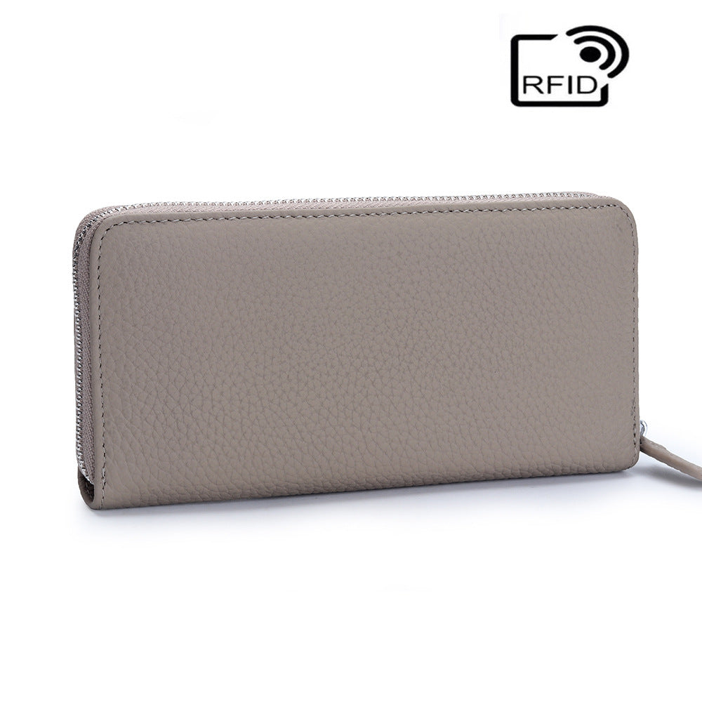 Women's Swiping Long Large Capacity Zipper Cowhide Ladies Wallet