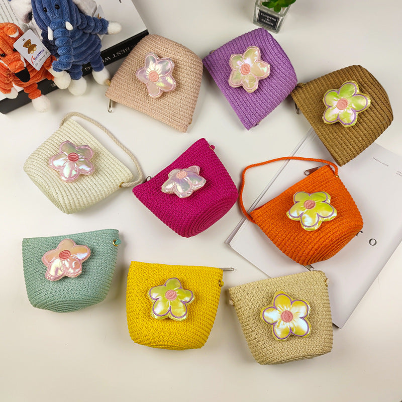 Children's Mini Straw Flower Woven Little Coin Purses