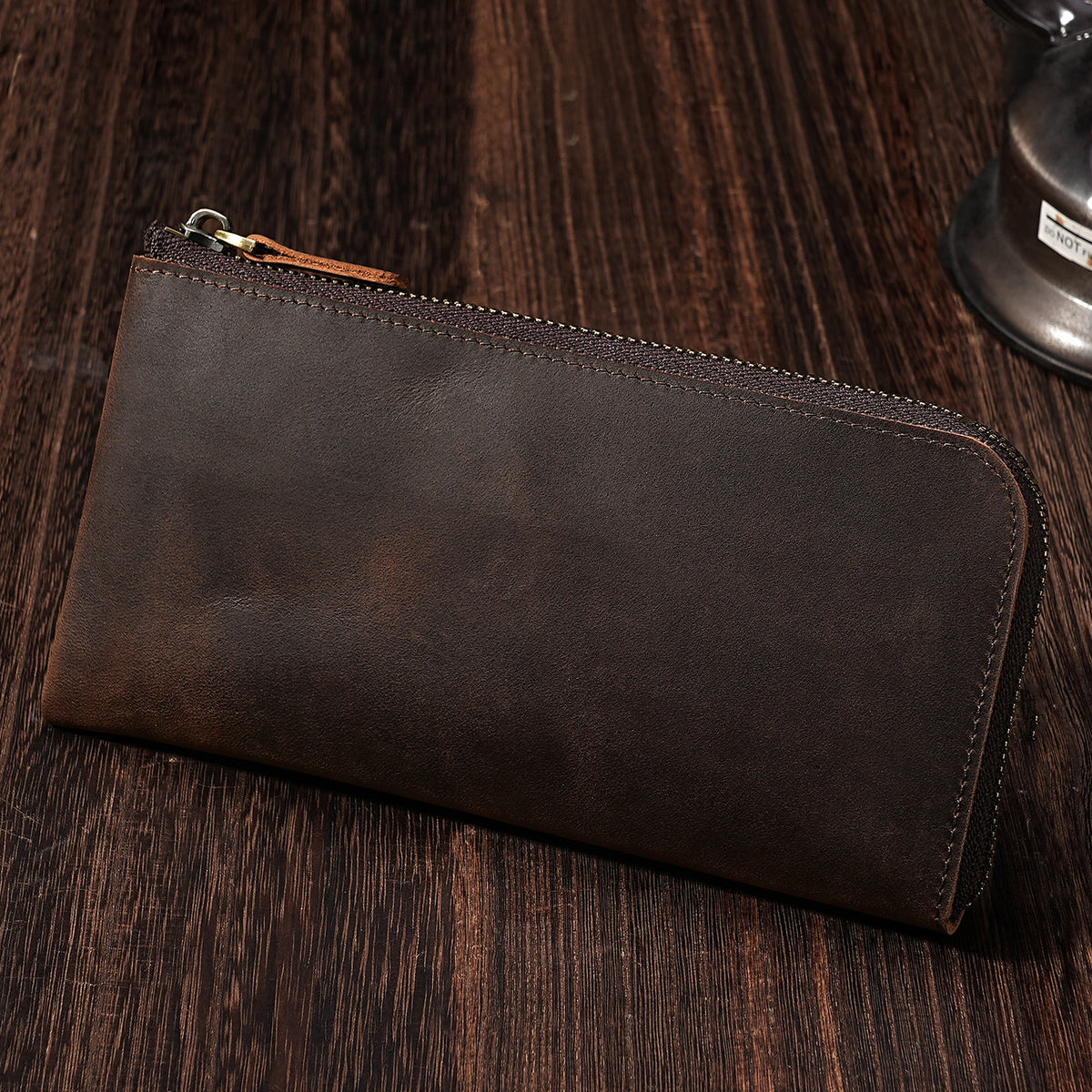 Men's Crazy Horse Leather Long For Zipper Ladies Wallet
